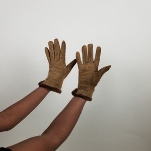 Vintage Brown Suede Leather Gloves